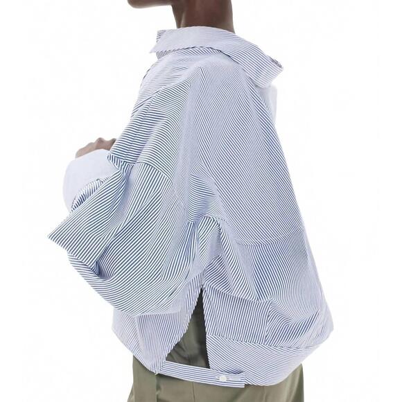 NEW KOURBELA hydra times striped long sleeve button-up shirt in blue/white
